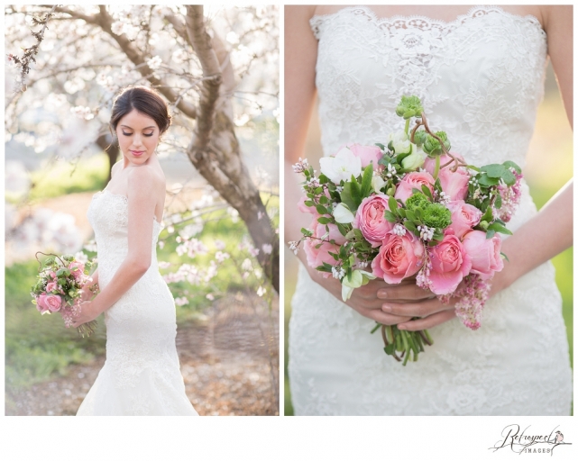 Spring bridal portraits vintage lace wedding gown blossom orchard california wedding photography