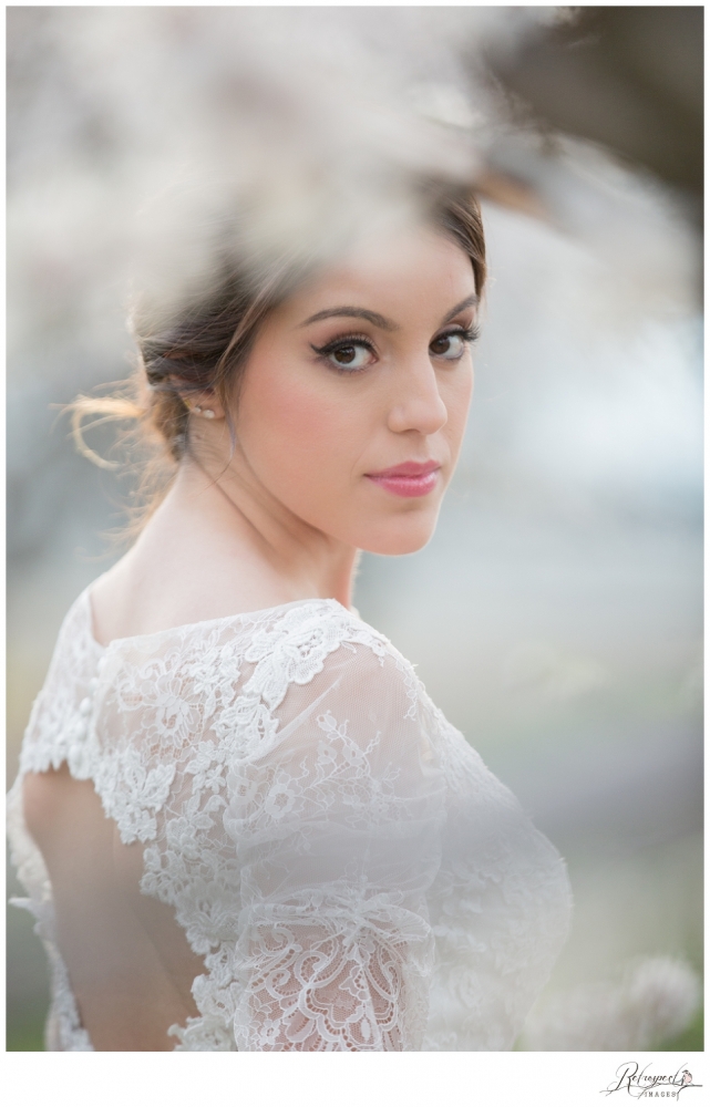 Spring bridal portraits vintage lace wedding gown blossom orchard california wedding photography