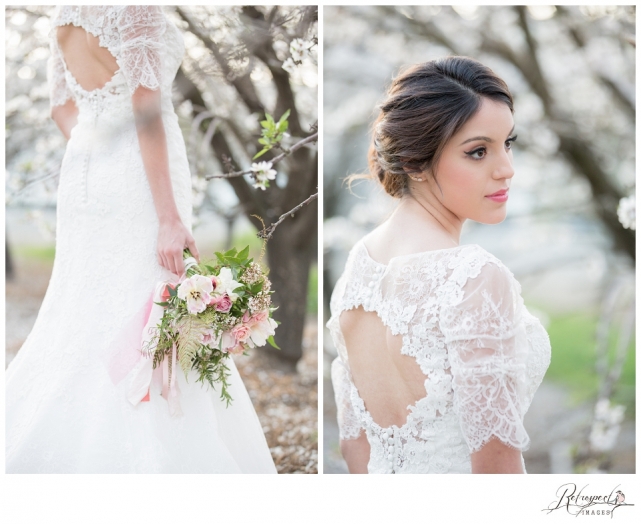 Spring bridal portraits vintage lace wedding gown blossom orchard california wedding photography